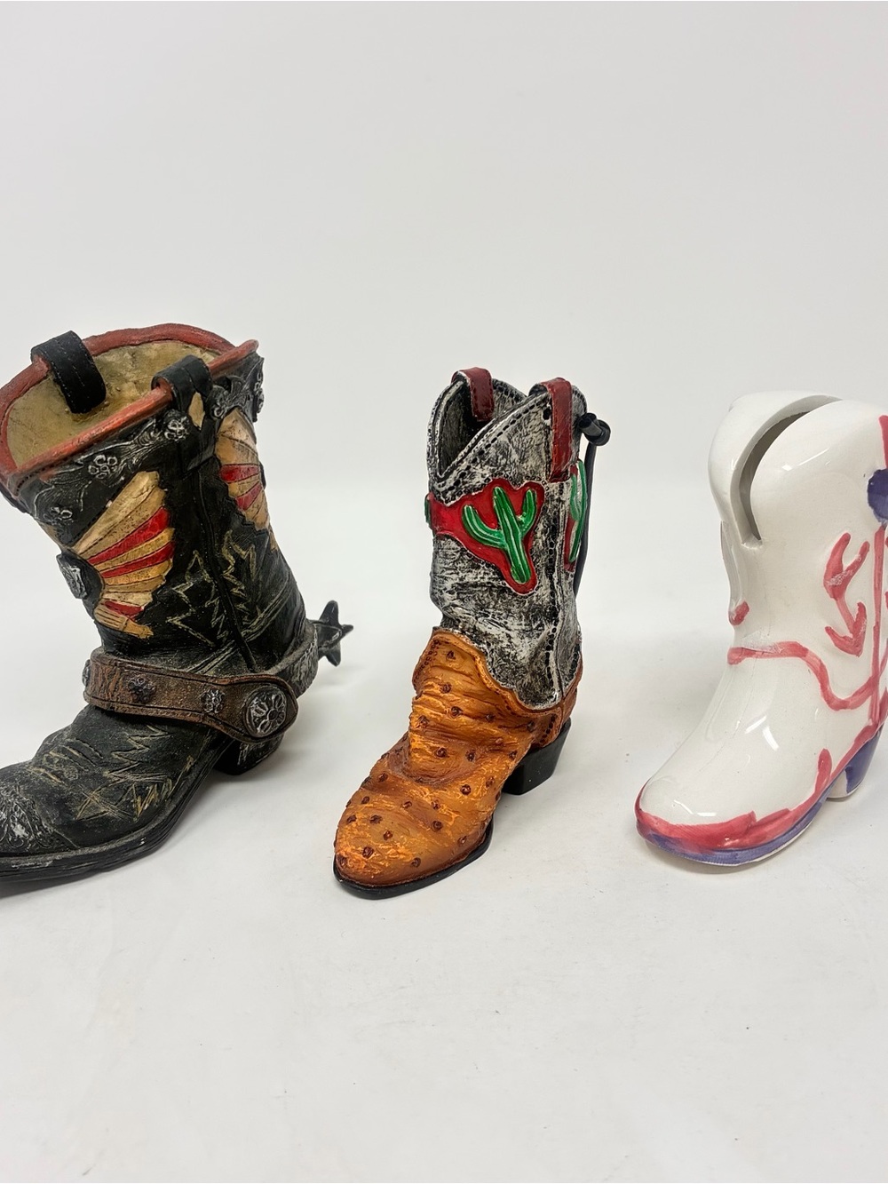 3pc Cowboy Boots Figurine Western Decor 4” 3.75” 3.5”